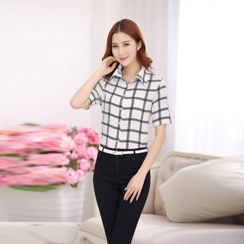 Womens Blouse Turn-Down Collar Office Ladies Shirt