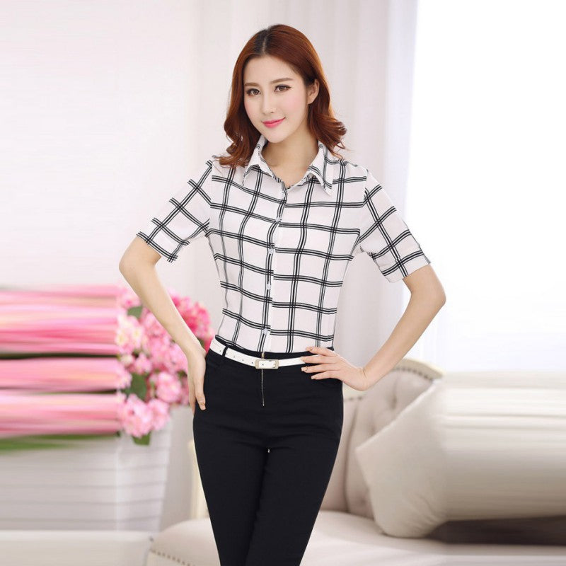 Womens Blouse Turn-Down Collar Office Ladies Shirt