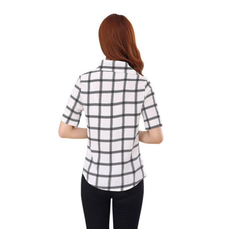 Womens Blouse Turn-Down Collar Office Ladies Shirt