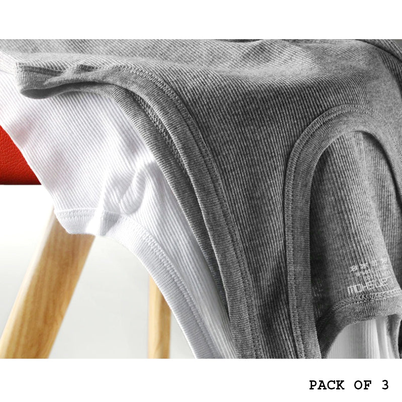 Set of 3 Men’s Athletic Vests – 100% Ribbed Cotton, Export Quality, High Standard, Premium Packaging