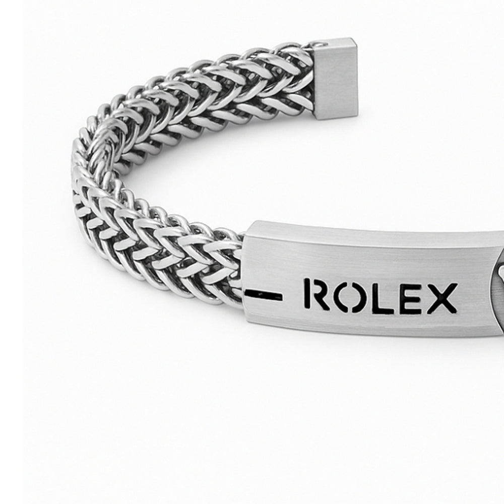 Luxury Stainless Steel Designer Bracelet – Premium Woven Chain with Signature Crown Emblem