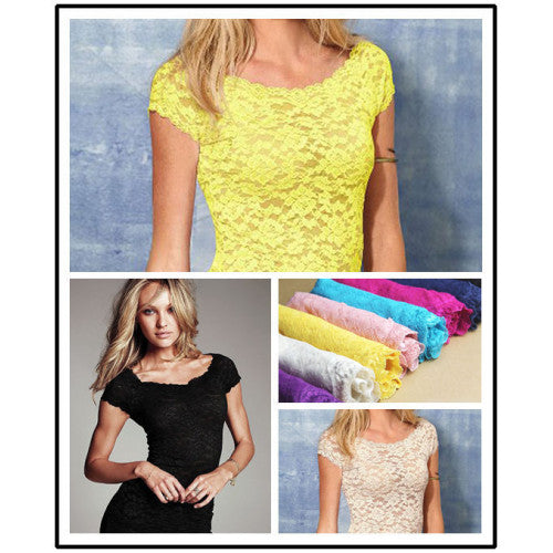 Premium Women’s Floral Full Lace Short Sleeve Tee Lace Top