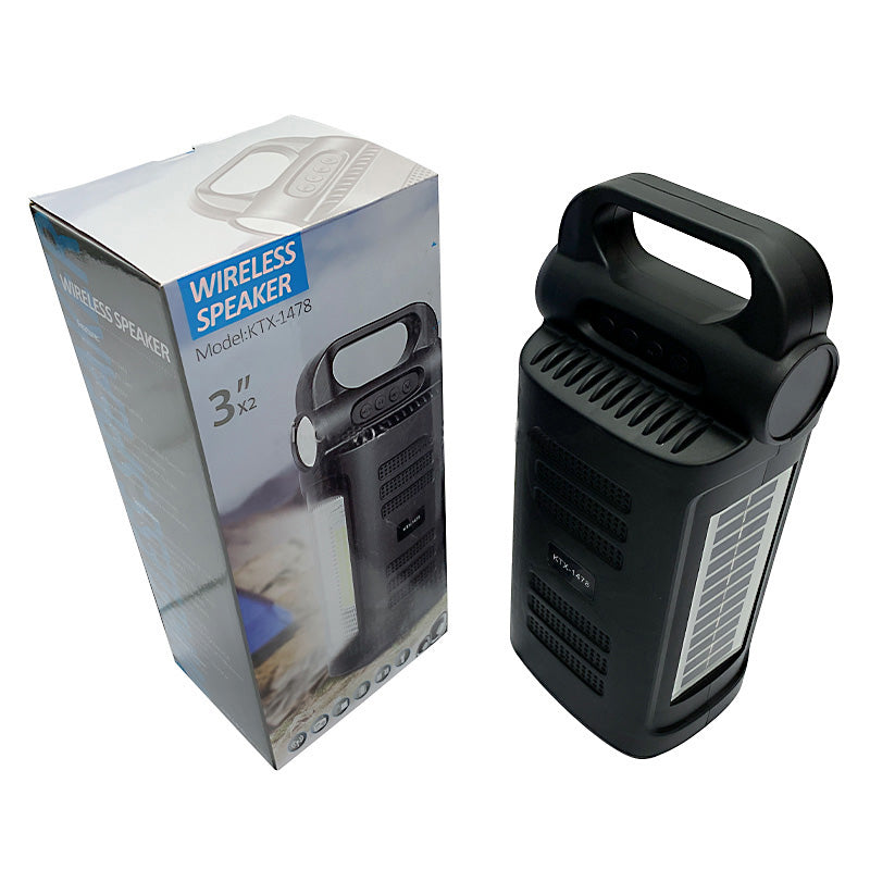 KTX-1478 Solar-Powered Dual 3 Inch Wireless Bluetooth Speaker with Integrated Emergency Light & Torch