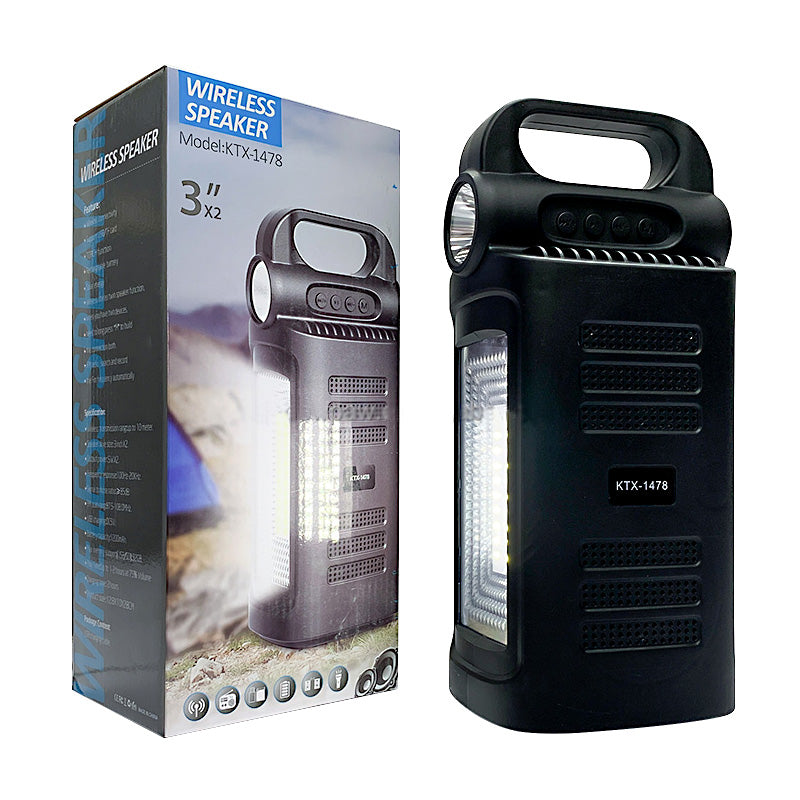 KTX-1478 Solar-Powered Dual 3 Inch Wireless Bluetooth Speaker with Integrated Emergency Light & Torch