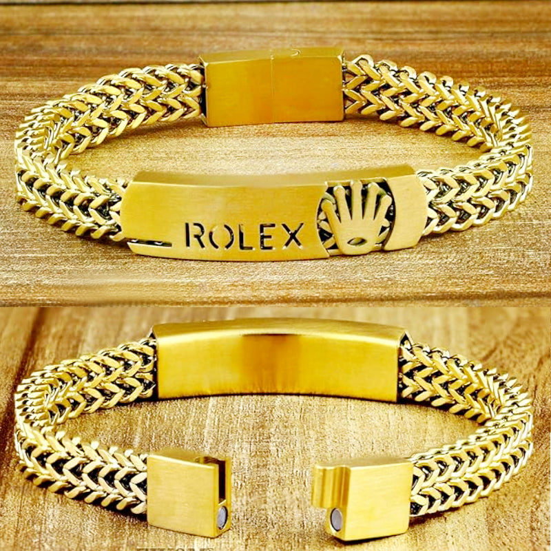 Luxury Stainless Steel Designer Bracelet – Premium Woven Chain with Signature Crown Emblem