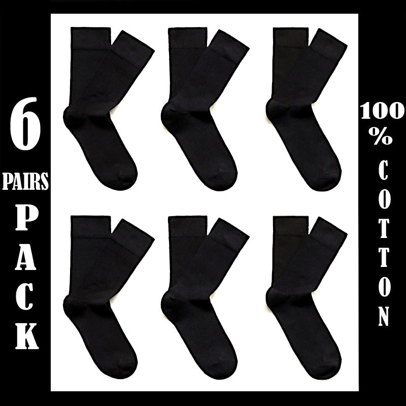 6 Pair Pack (12 Pcs) High-Quality Men’s Black Crew Socks – 100% Cotton-Rich for Sports & Formal Wear