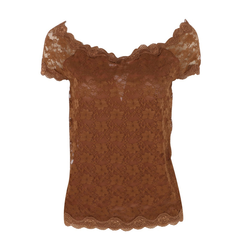 Premium Women’s Floral Full Lace Short Sleeve Tee Lace Top