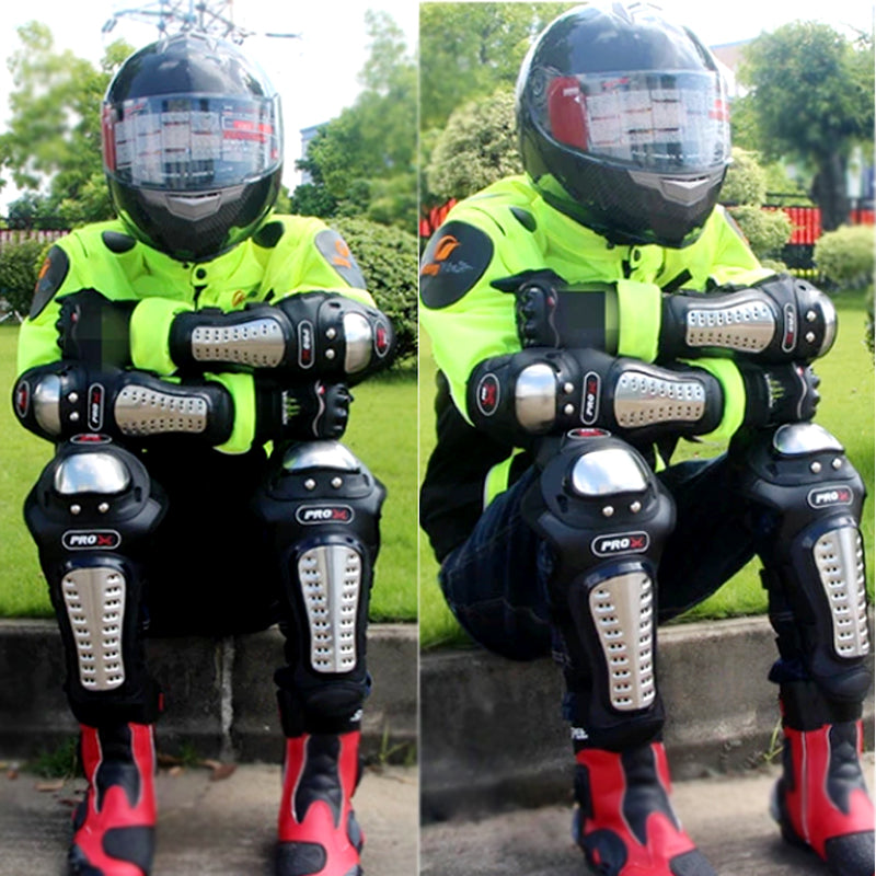 Pro Biker Motorcycle Knee & Elbow Guards – Adjustable Stainless Steel Protective Armor for Riding & Racing