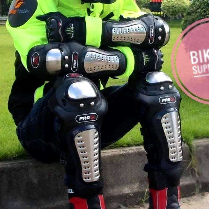 Pro Biker Motorcycle Knee & Elbow Guards – Adjustable Stainless Steel Protective Armor for Riding & Racing