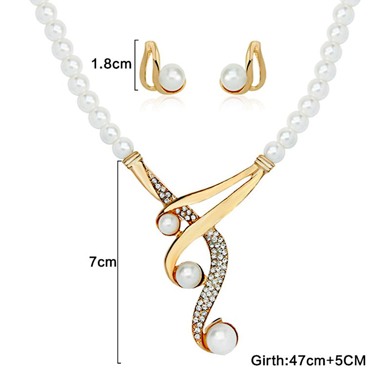 Elegant Hook Shape Faux Pearl & Rhinestone Wedding Jewelry Set