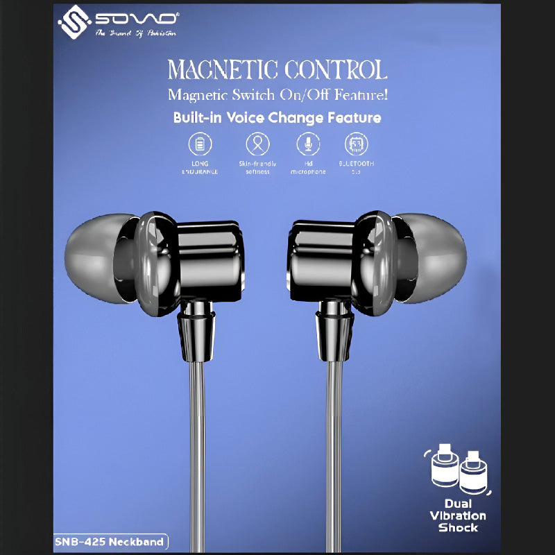 SOVO SNB-425 Urban Wireless Neckband- 60H Playtime, Active Noise Cancelling, Voice Change Technology and Magnetic Control