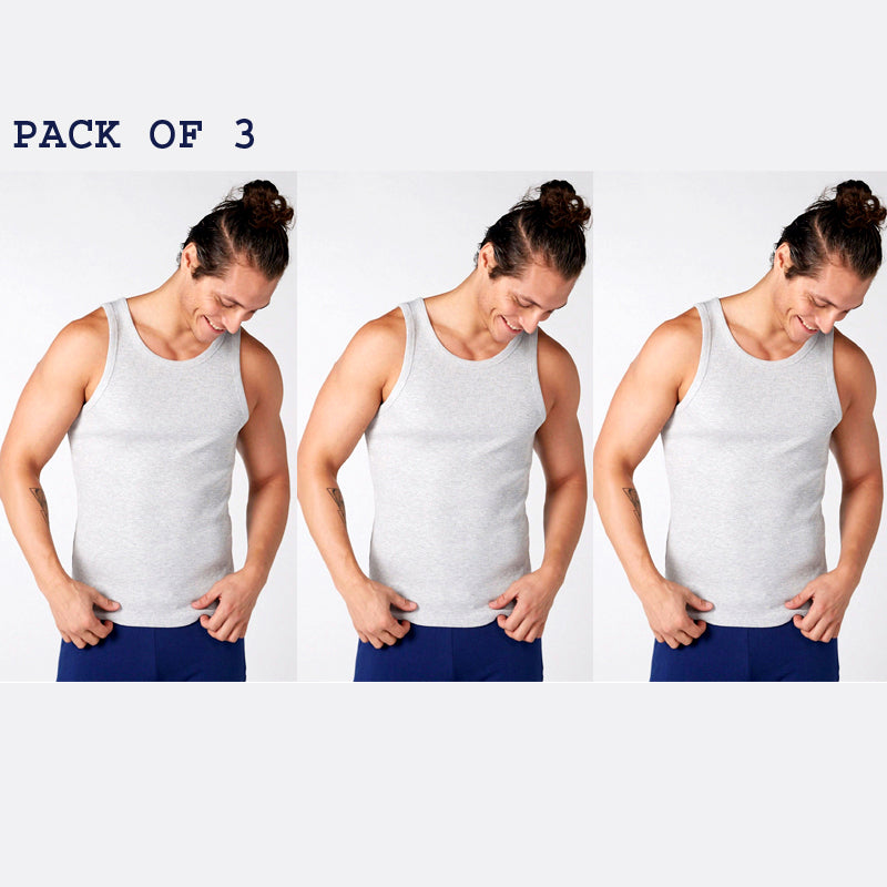 Set of 3 Men’s Athletic Vests – 100% Ribbed Cotton, Export Quality, High Standard, Premium Packaging