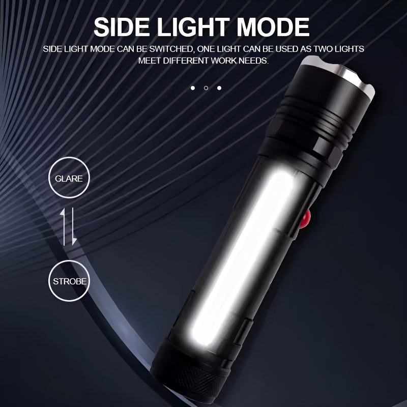 P27 LED COB Multi-Functional Tactical Metal Flashlight With Telescopic Zoom And USB Charging