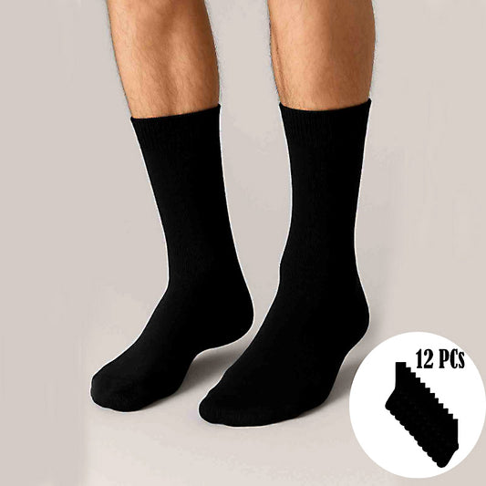 6 Pair Pack (12 Pcs) High-Quality Men’s Black Crew Socks – 100% Cotton-Rich for Sports & Formal Wear