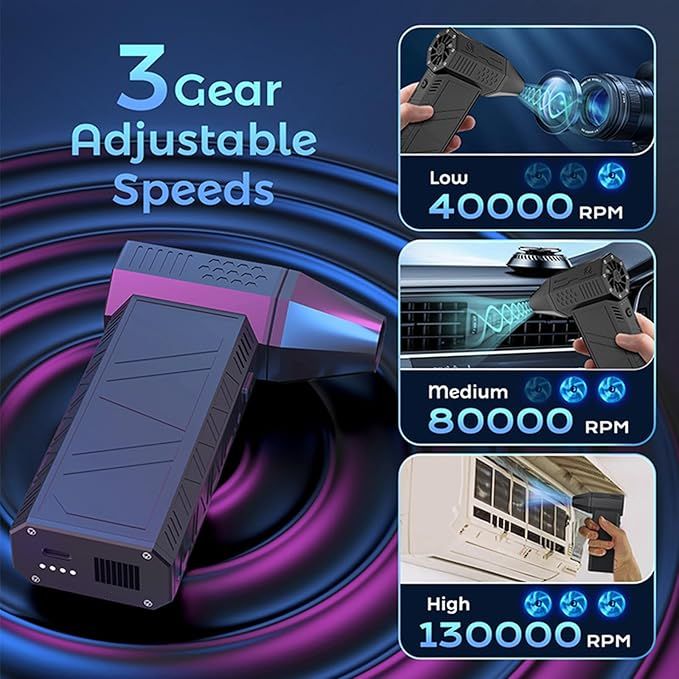 Supwell Jet Blower Dry Blower 130000 RPM Portable Cordless Mini Jet Fan with 3 Speed Modes