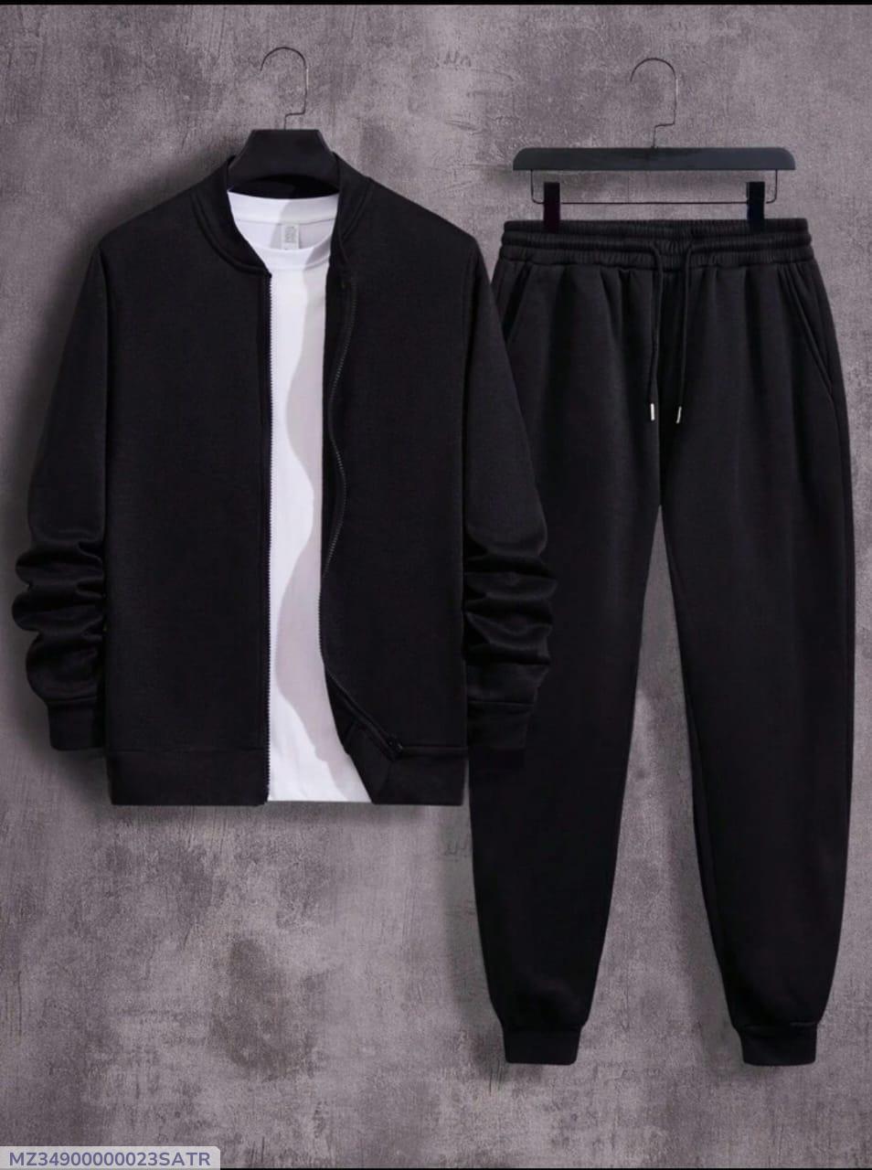 2pcs Men's Fleece Plain Ziper Track suit