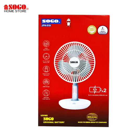 JPN-519 Sogo Mini Portable Rechargeable Table Fan With Extended Battery Life